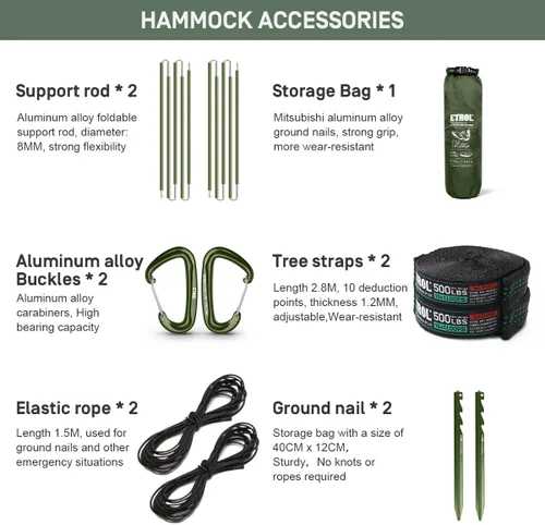 Vista 6 de ETROL Hamaca de camping con mosquitera, hamaca portátil de paracaídas 3 en 1, hamacas dobles e individuales, tienda de campaña para viajes al aire