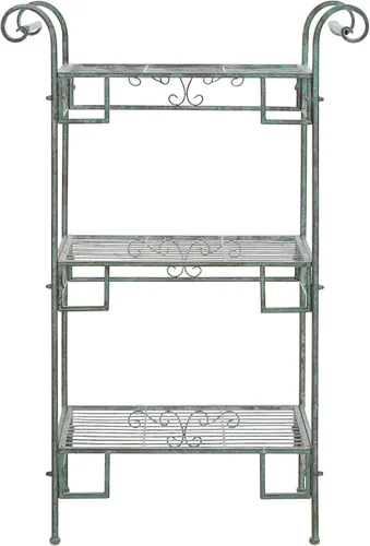 Vista 5 de SAFAVIEH Colección para Exterior Noreen Victorian Scroll, Estante de Hierro Forjado Antiguo en Verde Oscuro de 3 Niveles