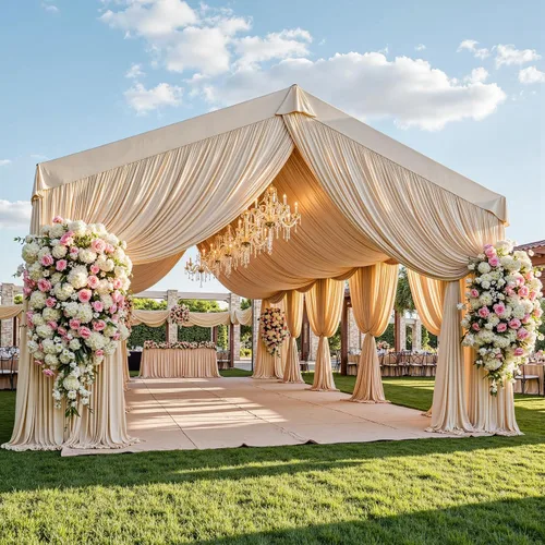 Vista 23 de Cortina de techo beige de 20 x 40 pies para bodas