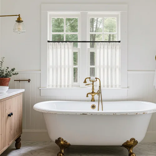 Vista 7 de Cortinas de lino para cocina o sótano, estilo bohemio o de casa de campo, semitraslúcidas, con pliegues pinzados, cortinas cortas tipo café - 2