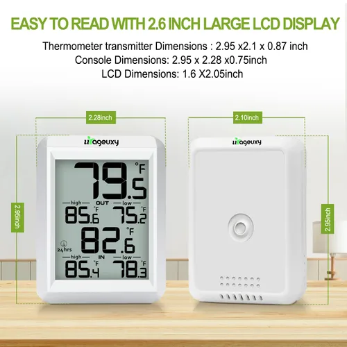 Vista 3 de Urageuxy Termómetro digital inalámbrico para interiores y exteriores con pantalla de temperatura interior y exterior para monitoreo de habitación