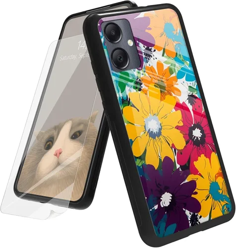 Vista 206 de Funda para Samsung Galaxy A12 5G con protector de pantalla, parte trasera de vidrio templado + TPU de silicona suave que absorbe los golpes
