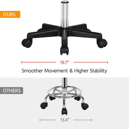 Vista 6 de Yaheetech Silla de montar con ruedas giratorias, taburetes ajustables para estilista/tecnología de pestañas, silla de masaje de piel sintética, Negro