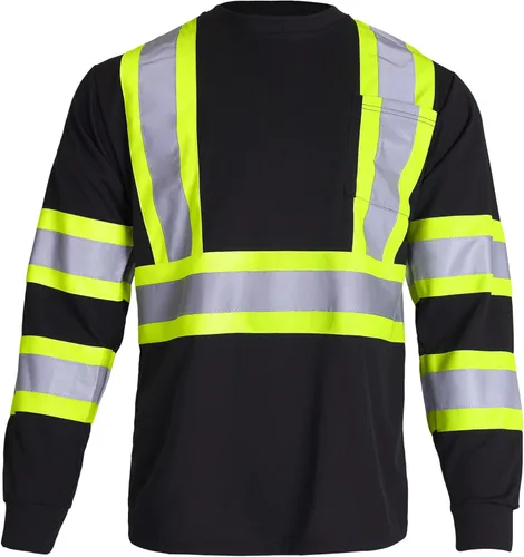 Vista 2 de JORESTECH Camisa de trabajo de seguridad negra de manga larga - Alta visibilidad dos tonos amarillo/lime - ANSI/ISEA
