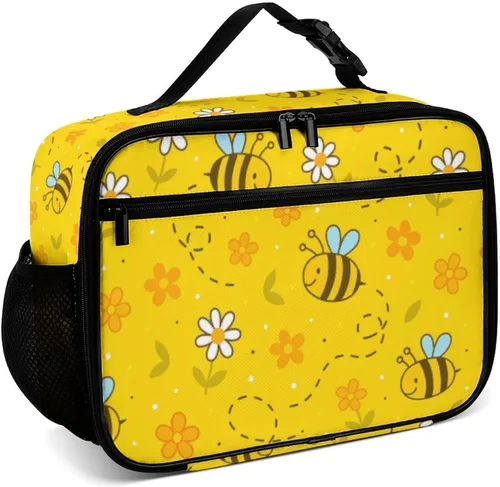 Vista 32 de Lonchera reutilizable con diseño a cuadros y negro y blanco con aislamiento, bolsa de almuerzo para comida y comida, bolsa de mano para mujeres