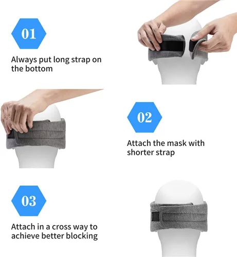 Vista 7 de Antifaz para dormir para hombres y mujeres, 100% algodón antifaz para dormir con correa totalmente ajustable, máscara de ojos 100% bloqueo de luz