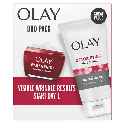 Olay Limpiador Facial Regenerist Advanced Anti-Aging Pore Scrub Cleanser (5.0 Oz) y Crema Hidratante Facial Micro-Sculpting (1.7 Oz) Paquete Dúo