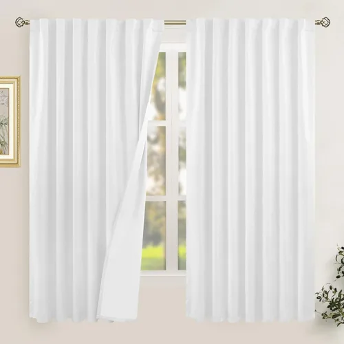 Vista 145 de LAMIT Cortinas opacas cortas de lino de 30 pulgadas para ventanas de cocina sobre el fregadero, cortinas de café texturizadas de lino marfil