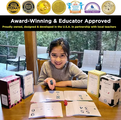 Vista 2 de Think Tank Scholar 681 tarjetas flash de matemáticas y dados de matemáticas (galardonados) Suma, resta, multiplicación y división Todos los hechos