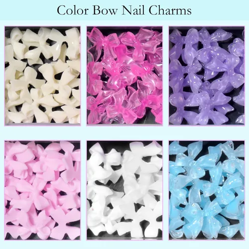 Vista 2 de Lazos variados de colores mixtos, dijes de uñas 3D, lazos surtidos para uñas, mezcla de perlas blancas planas para manicura, manualidades