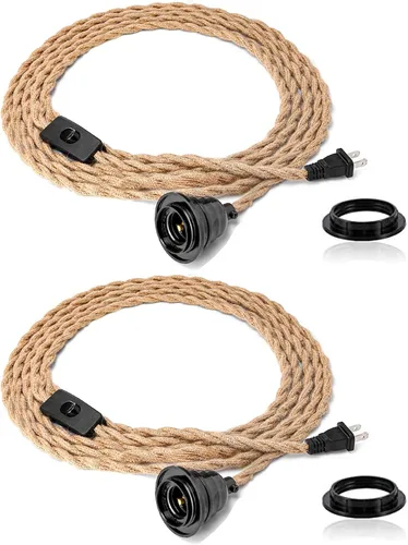 Vista 13 de Cable de luz colgante industrial de 15 pies - Kit de luz colgante con interruptor y enchufe, cable de cuerda para luz colgante enchufable, juego