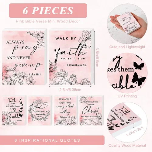 Vista 2 de 6 piezas de versículo bíblico para decoración de pared, mini letrero cristiano de madera para mesa, placas de madera inspiradoras, letreros