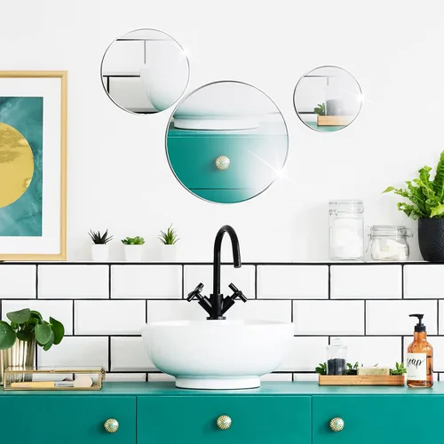 Vista 5 de Jetec 100 azulejos adhesivos de espejo redondo de tamaño mini para manualidades y proyectos de bricolaje de 1 pulgada, 2 pulgadas, 3 pulgadas