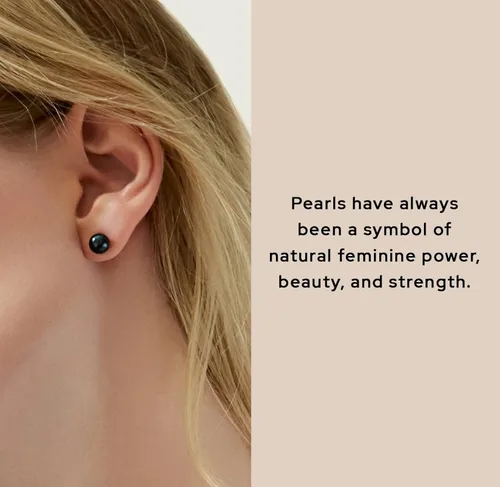 Vista 2 de THE PEARL SOURCE Aretes de perlas reales Akoya japonesas negras para mujer, aretes de oro de 14 quilates, hipoalergénicos con perlas cultivadas