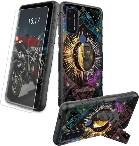 Vista 73 de Funda para AT&T Maestro Max 2021/Cricket Ovation 2 con protector de pantalla de vidrio templado, funda resistente con función atril integrada