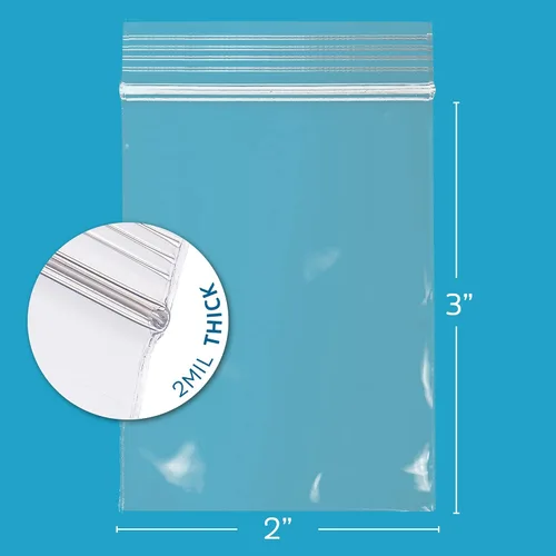 Vista 2 de GPI Bolsas de polietileno con cierre de plástico transparente, caja de 200, 2 mil de grosor, 2 pulgadas x 3 pulgadas, para viajes, almacenamiento