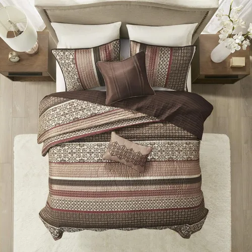 Vista 4 de Madison Park - Juego de edredón lujoso con diseño de rayas jacquard, para todas las estaciones, ligera, almohada decorativa, KingCal King