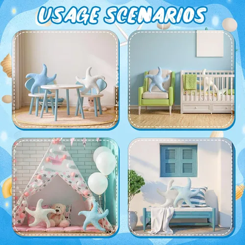 Vista 5 de Tatuo 2 almohadas de playa bonitas con forma de pez de estrella de mar de 20 pulgadas, almohadas de felpa con forma de estrella de playa, decoración
