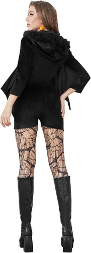 Vista 2 de Disfraz de murciélago para mujer, incluye disfraz de murciélago para mujer, máscara de murciélago para adultos, medias de seda de murciélago