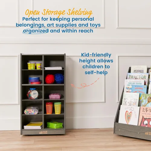 Vista 4 de ECR4Kids Gabinete de almacenamiento móvil con 10 cubos y bandejas, 5x2, Muebles para aulas, Gris lavado