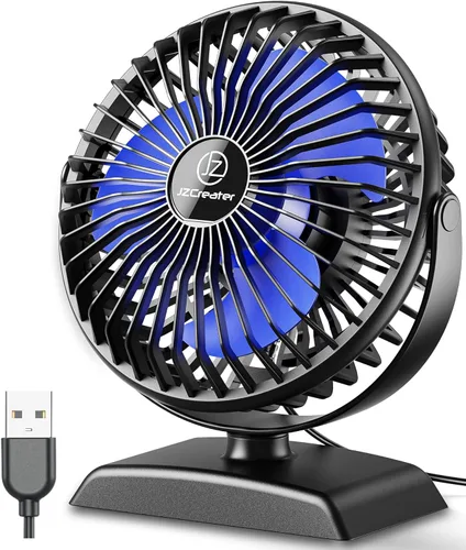 Vista 8 de JZCreater Ventilador de escritorio USB, ventilador USB Mini, ventiladores de escritorio de rotación 360 con 3 velocidades, ventilador
