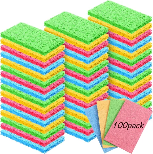 Vista 16 de Zhengmy 90 Pieces Sponges Bulk Sponges Kitchen Compressed Sponge Natural Dish Sponge Compressed Wood Pulp Cleaning Without Scratching for Kitchen