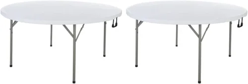 Paquete de 2 mesas redondas de 60 pulgadas de color blanco plegables para fiestas, mesa circular de plástico para exteriores, mesa redonda