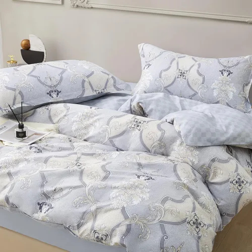 Vista 352 de SAPHREAS Juego de funda de edredón de algodón, tamaño King, a cuadros color gris oscuro y gris, geométrico, 3 piezas, 1 funda de edredón y 2 fundas