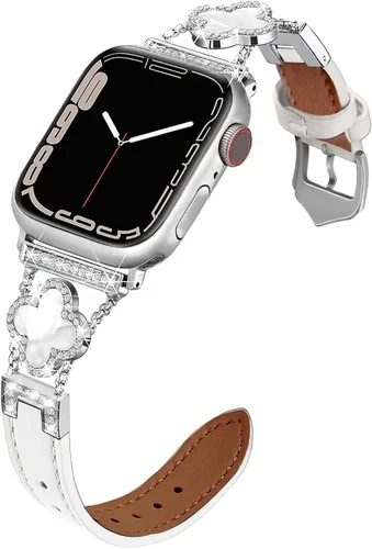 Vista 7 de Correa de cuero compatible con Apple Watch para mujeres de 38 mm, 40 mm, 41 mm, 42 mm, Series 10, 9, 8, SE, 7, 6, 5, 4, 3, 2, 1 1 oro/negro