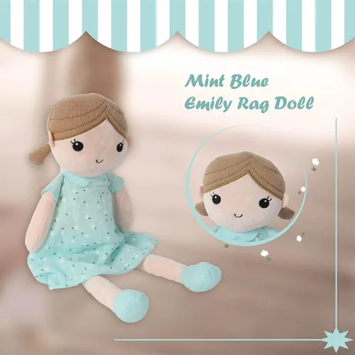 Vista 8 de Linzy Toys, muñeca de trapo de felpa suave azul menta Emily, 15 pulgadas