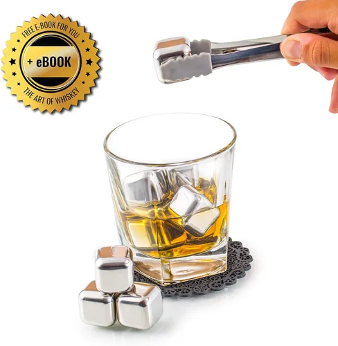 Vista 4 de Exclusive Whiskey Stones Gift Set - High Cooling Technology - Reusable Ice Cubes - Stainless Steel Whisky Rocks - Whiskey Gifts for Men - Regalos