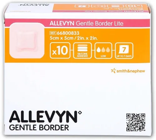 Smith+Nephew ALLEVYN Gentle Border Lite - Apósito para heridas, 2 x 2 pulgadas, caja de 10 unidades
