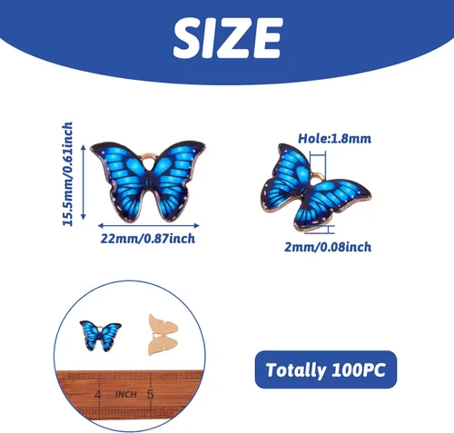 Vista 6 de Colgantes de mariposa de aleación impresa con esmalte, Esmalte, No es una piedra preciosa