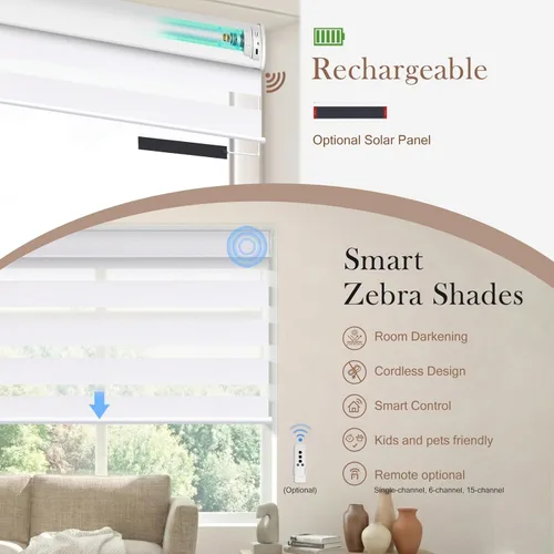 Vista 5 de Persianas motorizadas cebra, persianas opacas automáticas del 85 % para ventanas de interior, funcionan con HomeKit, Alexa, Google Home, persianas