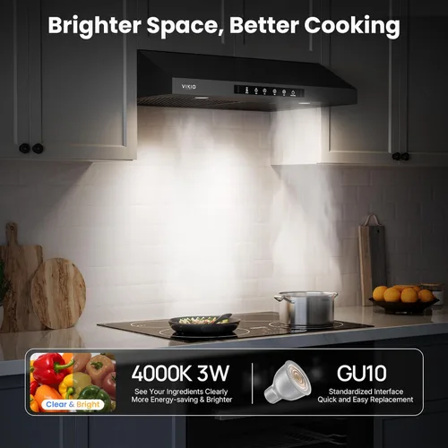 Vista 7 de VIKIO HOME Campana extractora para debajo del gabinete de 30 pulgadas, 900CFM, campana extractora de acero inoxidable para cocina, control