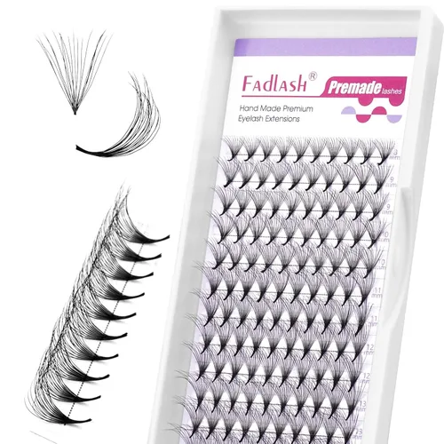 Vista 19 de FADLASH Extensiones de pestañas postizas en abanico con base puntiaguda 10D, extensiones de pestañas postizas de tallo medio, extensiones