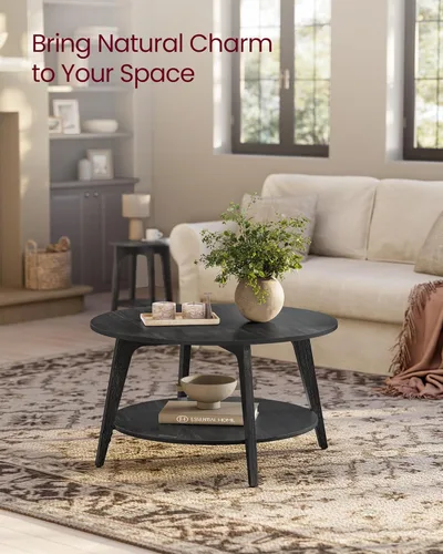 Vista 4 de VASAGLE Colección MAEZO - Mesa de café redonda, mesa de centro de 2 niveles con almacenamiento, patas cónicas, transiciones curvas, 31.5 pulgadas