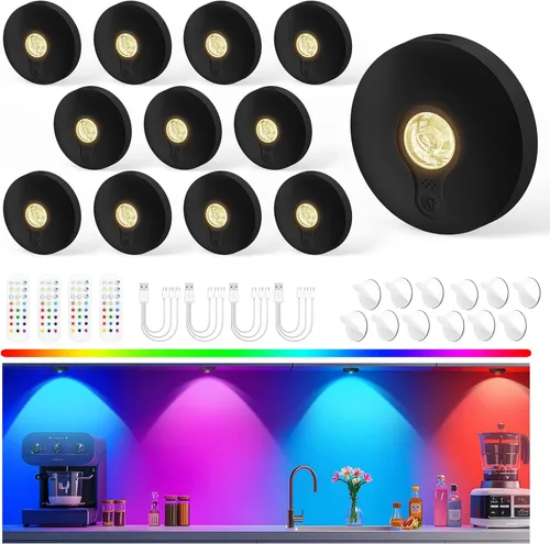 Vista 10 de Luces LED recargables con control remoto, paquete de 3 luces magnéticas para debajo del gabinete, luces LED accionadas a pila de 1500mAh
