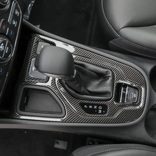 Vista 6 de JeCar Cubierta de Panel de Cambio de Marchas de Fibra de Carbono para Interior Compatible con Jeep Cherokee 2019 2020 2021 2022 Accesorios Interiores