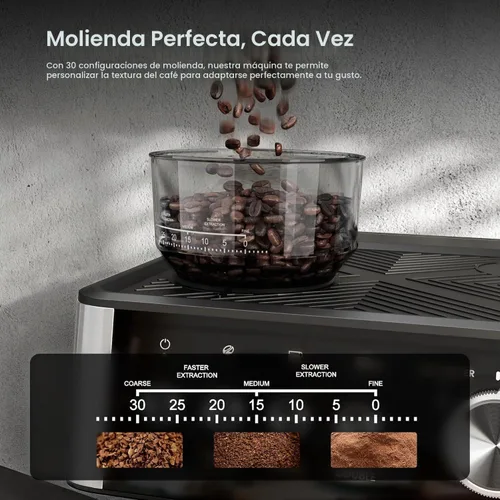Vista 2 de Kismile Máquinas de Espresso de 15 Bar con Molinillo, Cafetera de Espresso Profesional con Tanque de Agua Extraíble, Espumador de Leche con Varilla