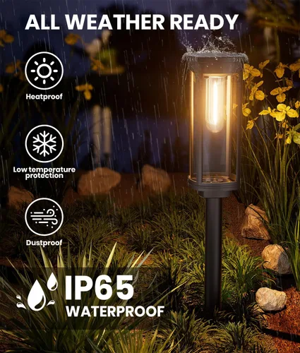 Vista 4 de NEWMESSI Paquete de 4 luces solares para caminos al aire libre, modernas luces LED solares de súper brillo, IP65, impermeable, para jardín, jardín