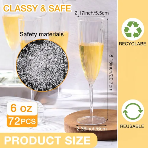 Vista 2 de Gerrii Copas de champán de plástico desechables, copas de champán transparentes, ideales para el hogar, uso diario, boda, tostado, bebida