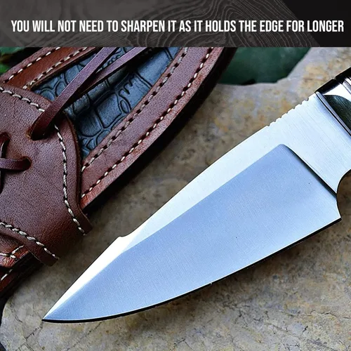 Vista 3 de Predator Hunter D2 Steel - Cuchillo de caza de hoja fija hecho a mano de 10 pulgadas - Mango de madera de nogal y funda de cinturón de cuero