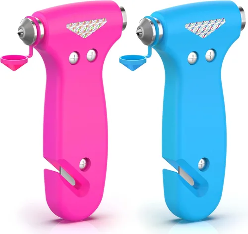 Vista 12 de THINKWORK Martillo de seguridad para automóvil para regalos de adolescentes y damas, paquete de 2 herramientas de escape de emergencia tres en uno