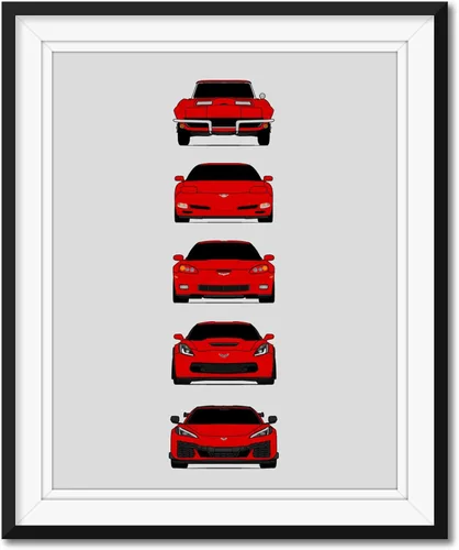 Vista 10 de Custom Car Posters Póster hecho a mano compatible con Chevy Corvette Z06 Generations e impresión de Chevrolet Corvette C2 C5 C6 C7 C8 Z15 Multi
