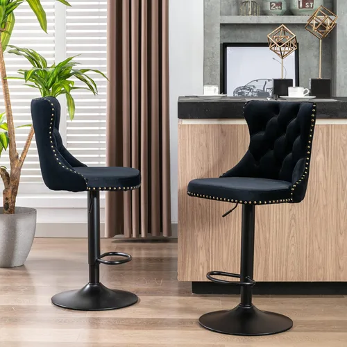 Vista 25 de Juego de 2 taburetes de bar beige, taburetes de bar tapizados ajustables con respaldo y reposapiés dorado, modernos taburetes de bar giratorios