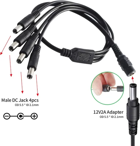 Vista 4 de Fuente de alimentación de cámara de 12V 2A, CA 100-240V a DC 12Volt adaptador convertidor, enchufe de 0.217 in x 0.083 in para cámara CCTV, DVR