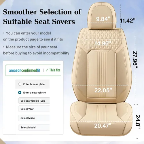 Vista 6 de Coverado Fundas de asiento delantero para automóvil, acojinadas, impermeables, de piel sintética, protectoras, de ajuste universal para la mayoría
