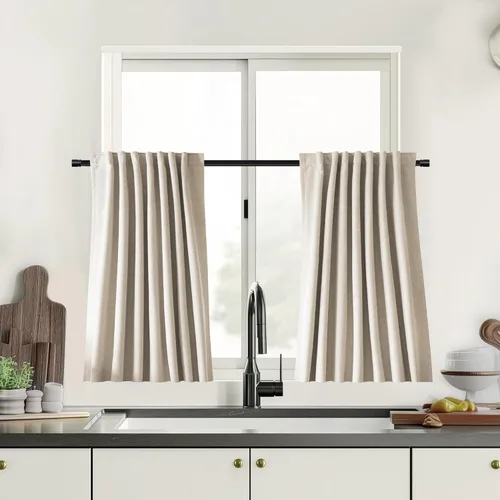 Vista 9 de UHITECH Cortinas opacas cortas de 24 pulgadas de largo para sala de estar, juego de 2 paneles con pestaña trasera, bolsillo para barra, cortinas