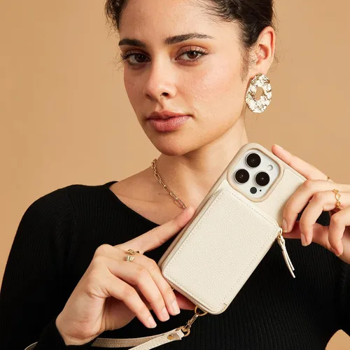 Vista 4 de ZVE funda tipo cartera bandolera para iPhone 13 Pro (6.1 pulgadas, 2021) y tarjetero de cuero con cremallera e interferencia de radiofrecuencia